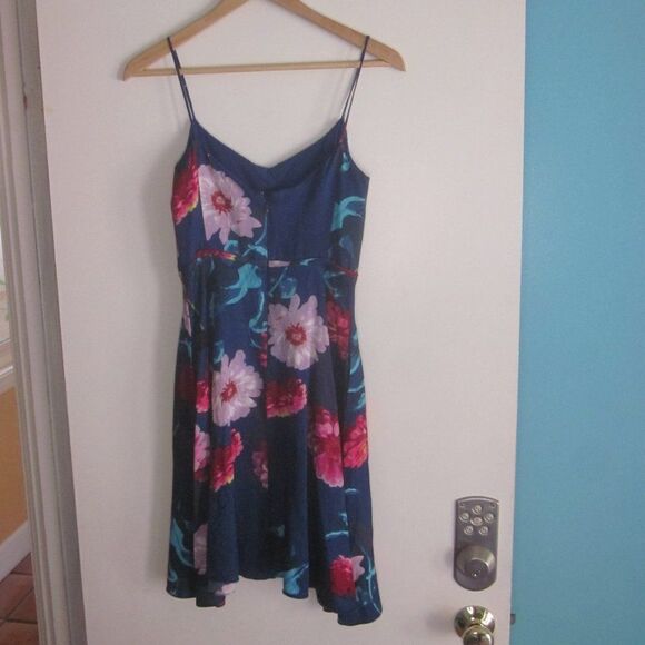 Banana Republic Womens Size XS Strappy Blue Nylon Linen Floral Dress Rear Zipper - Picture 8 of 12